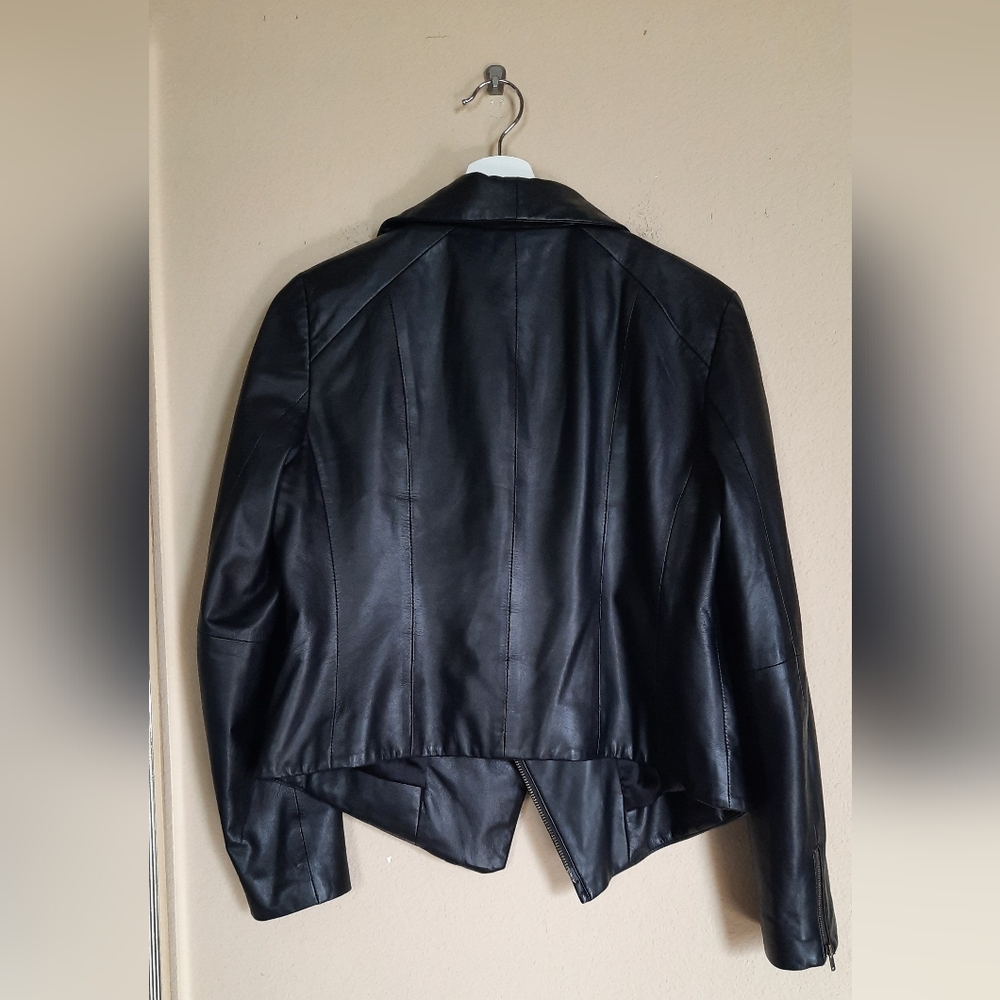 Eileen Fisher Project Black Lamb Leather Moto Jacket Genuine Edgy Biker - Picture 7 of 7